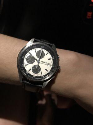 Ecker's sold my girlfriend a strap and put it on her for. This is her vintage Seiko chronograph.