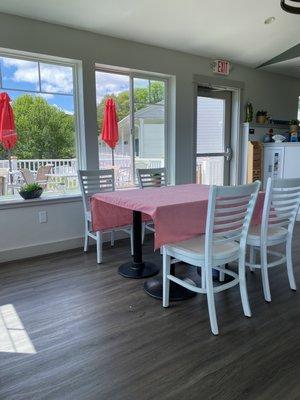 Inside the restaurant looking towards the outdoor deck