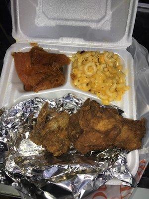 Quarter chicken dinner with yams mac and cheese