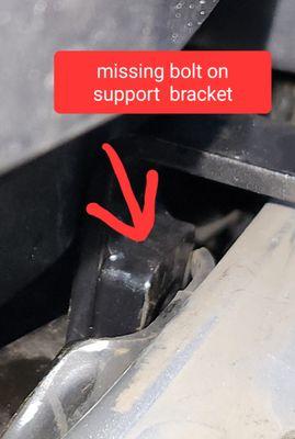 Missing bolts on main support bracket.