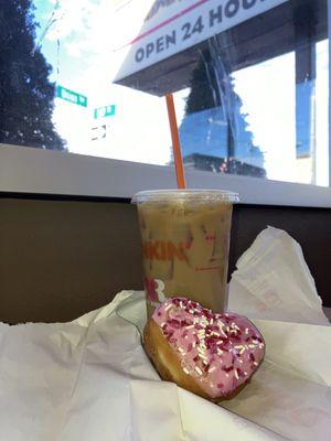 Vanilla Iced Coffee w/ Skim Milk & Cupid's Choice Donut