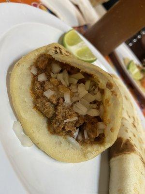 close up of chorizo gordita - really good flavor