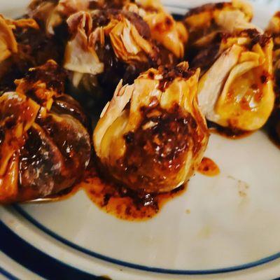 Beef Teriyaki Dumplings with my homemade chili oil