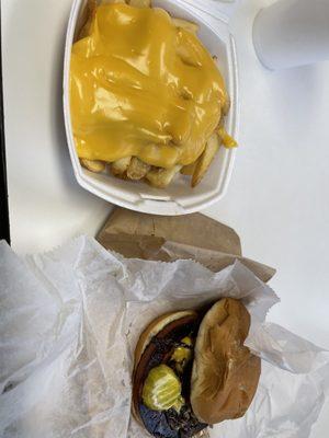 Fried bologna sandwich and cheese fries