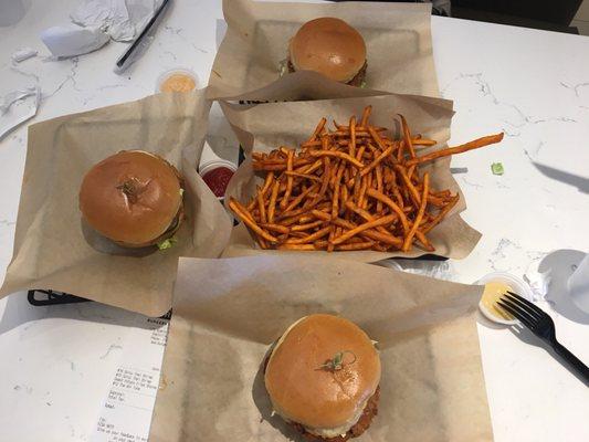 Burgers and sweet potatoe fries