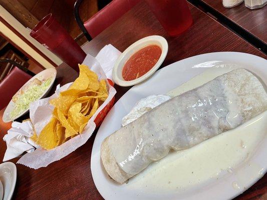 Beef burrito (it's big!) and a chimichanga in the back