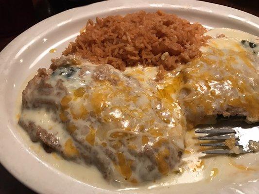 Tonight's chile rellenos that were so amazing, but the portion here is always so big I always end up with a full meal to take home.