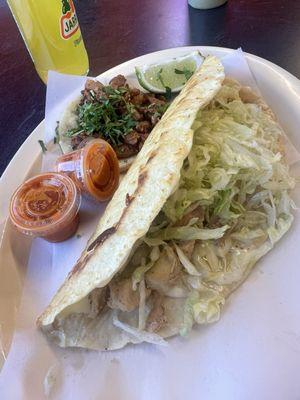 Chicken quesadilla & pastor taco very delicious. Didn't expect the quesadilla to be this massive & filling!