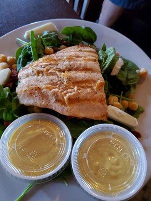 Honey mustard salmon and spinach salad