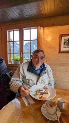 My glasses, Murren Switzerland, and apple strudle.