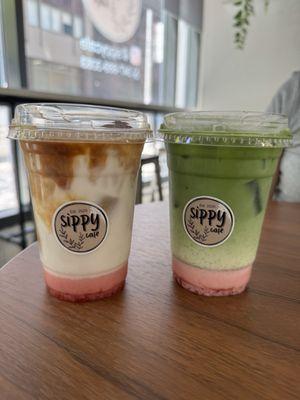 Iced Strawberry Matcha Latte, Iced Strawberry Latte