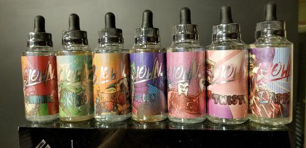 Clown eliquids by bad drip.  Amazing art, classic flavors.  This line is top notch.