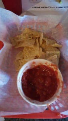 First one's free next one is gonna cost ya.  I think the salsa is from a jar and probably made in New Jersey