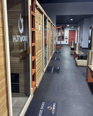 Isometric saunas on the left side of the studio!