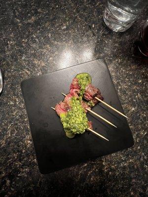 Beef skewers with chimichurri