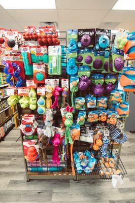 Our toy selection is constantly changing with brands like Kong, Tall Tails, Zippy Paws, PetSafe, Fluff and Tuff, Outward Hound, and Benebone