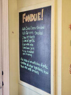 Recipe for fondue. How can this be bad when it is posted in a cheese shop!?