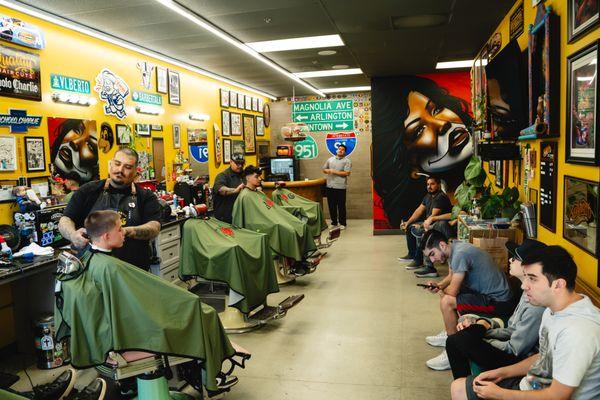 Charlie and Gabe cutting some hair.