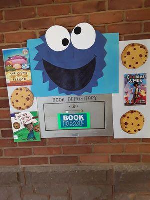 New artwork for outside book depository.  The COOKIE MONSTER!