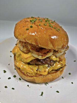 Wagyu surf n turf smash burger with shrimp