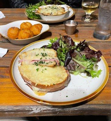 Tartiflette (Back), Beer Croquettes (Middle), Croque Monsieur (Front)