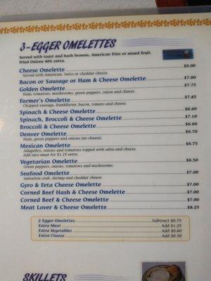 Omelette menu