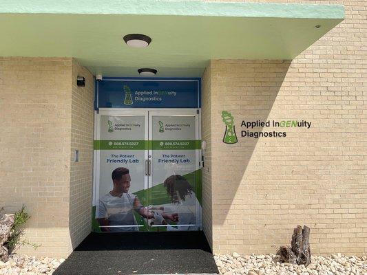 Applied InGENuity Diagnostics' laboratory front entrance