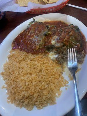 Chile relleno and rice