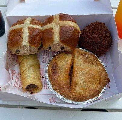 Hot Cross Buns, Scotch Egg, Sausage Roll, Pie