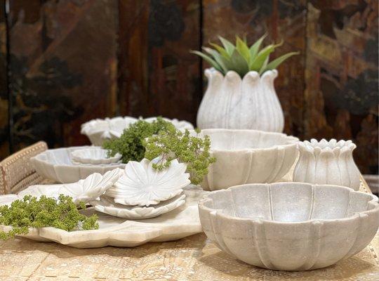 Our New Drop of Marble Collection is here ! Marble bowls, planters and carved plates.