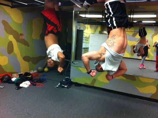 showing off upside down muscles from boot camp!!