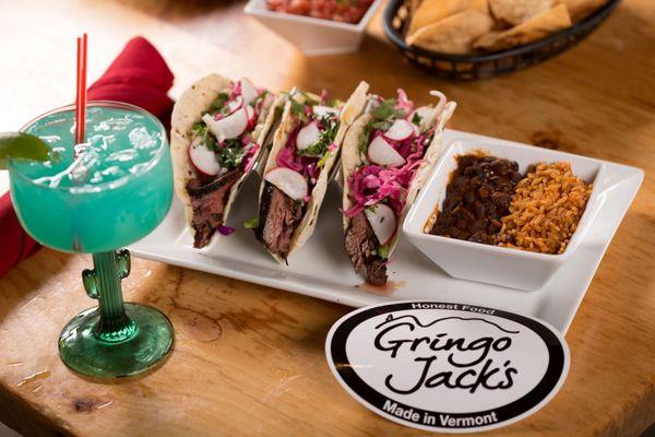 Beef Brisket Taco, with a Blue Curacao Margarita!