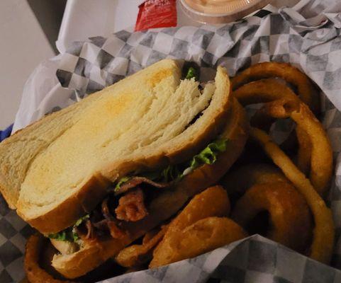 BLT add avocado and swap in onion rings