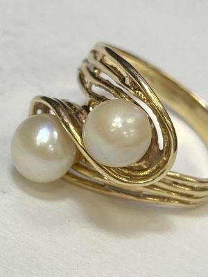 Estate 14k Yellow Gold Freshwater Pearl Duo Ring. Size.6.