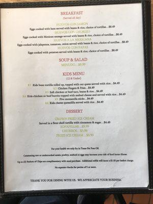 El Volcán's Menu