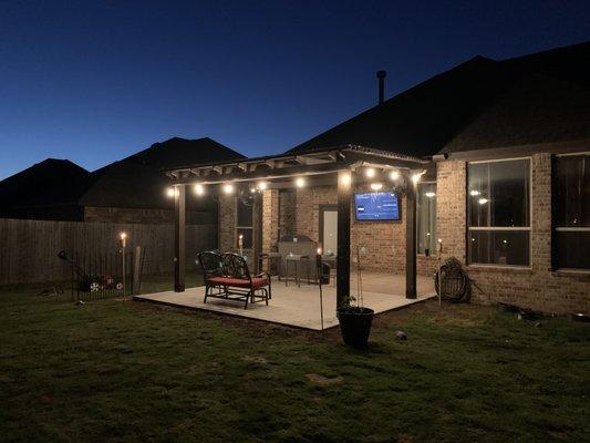 Concrete work and pergolas, Fan, TV.