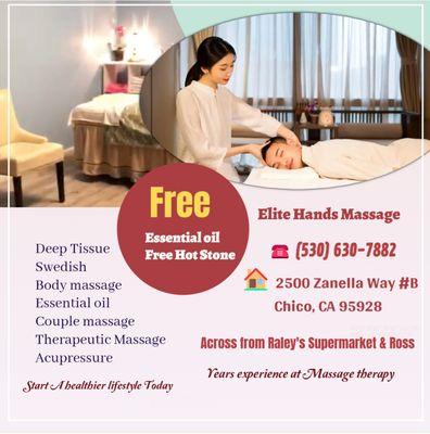 Our traditional full body massage in Chico, CA 
includes a combination of different massage therapies like 
Swedish Massage, ...