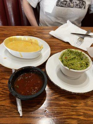 Queso, salsa, and guac