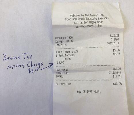 Beacon Tap blatant Rip-off over charges for ice.