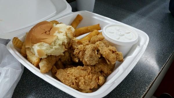 5 piece chicken tender combo with hush puppies and fries