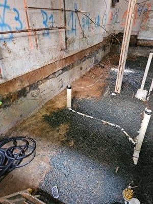 New basement bathroom drainage system