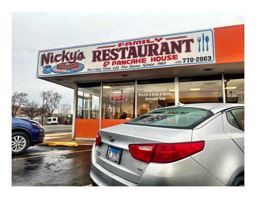 Nicky's Restaurant & PancakeHouse. 7829 S Western Ave, Chicago, IL  Breakfast & Lunch.  Next to 79th/Western Bus Terminal . Cool.