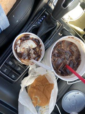 Steamed cheeseburger, chocolate phosphate, hot turtle sundae.