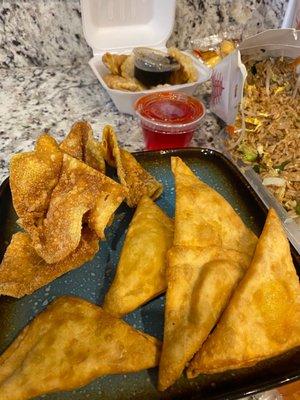 6 Piece House Fried Wontons (skins)  and 6 Krab Rangoon