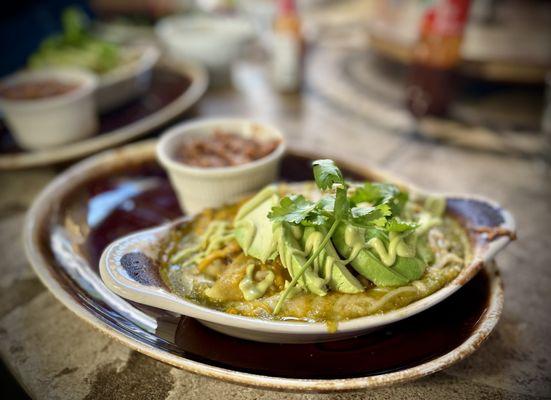 Wild Mushroom Enchilada with beans!  So good!