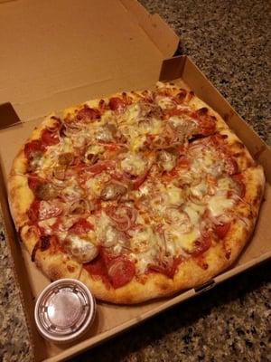 This is pizza: sausage, pepperoni and onions.