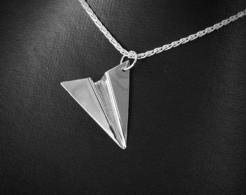 Custom paper airplane pendant. Sterling silver