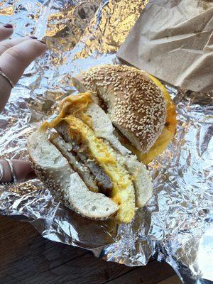 Sausage egg Egg and Cheddar Sandwich with Sausage add hash brown