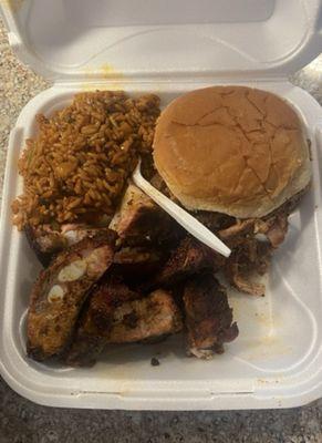 Rice, Pulled Chicken, & Rib Tips