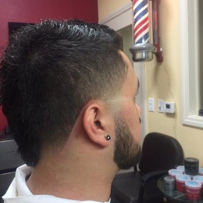 Foehawk with a beard line up and taper